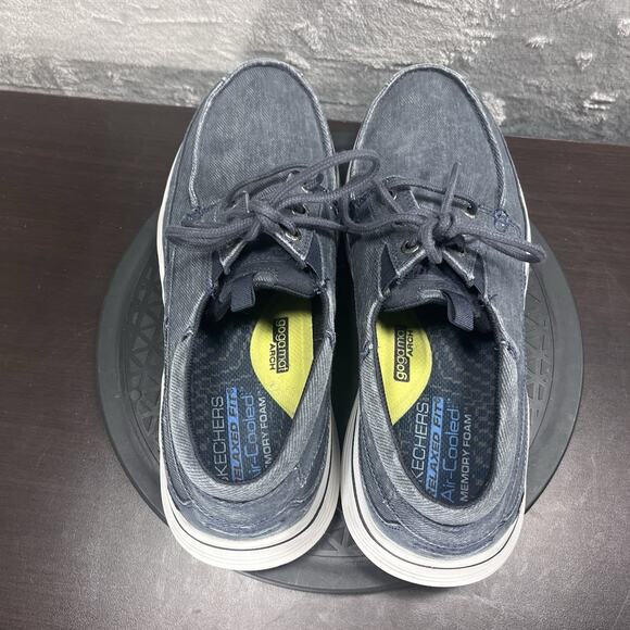 Skechers Mens Sz 10.5 Navy Blue Canvas Relaxed Fit Expended Kevan Oxfords Shoes - Picture 7 of 10